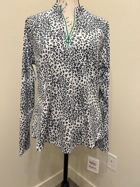 Sofibella Leopard-Print Long Sleeve Top with Green Trim